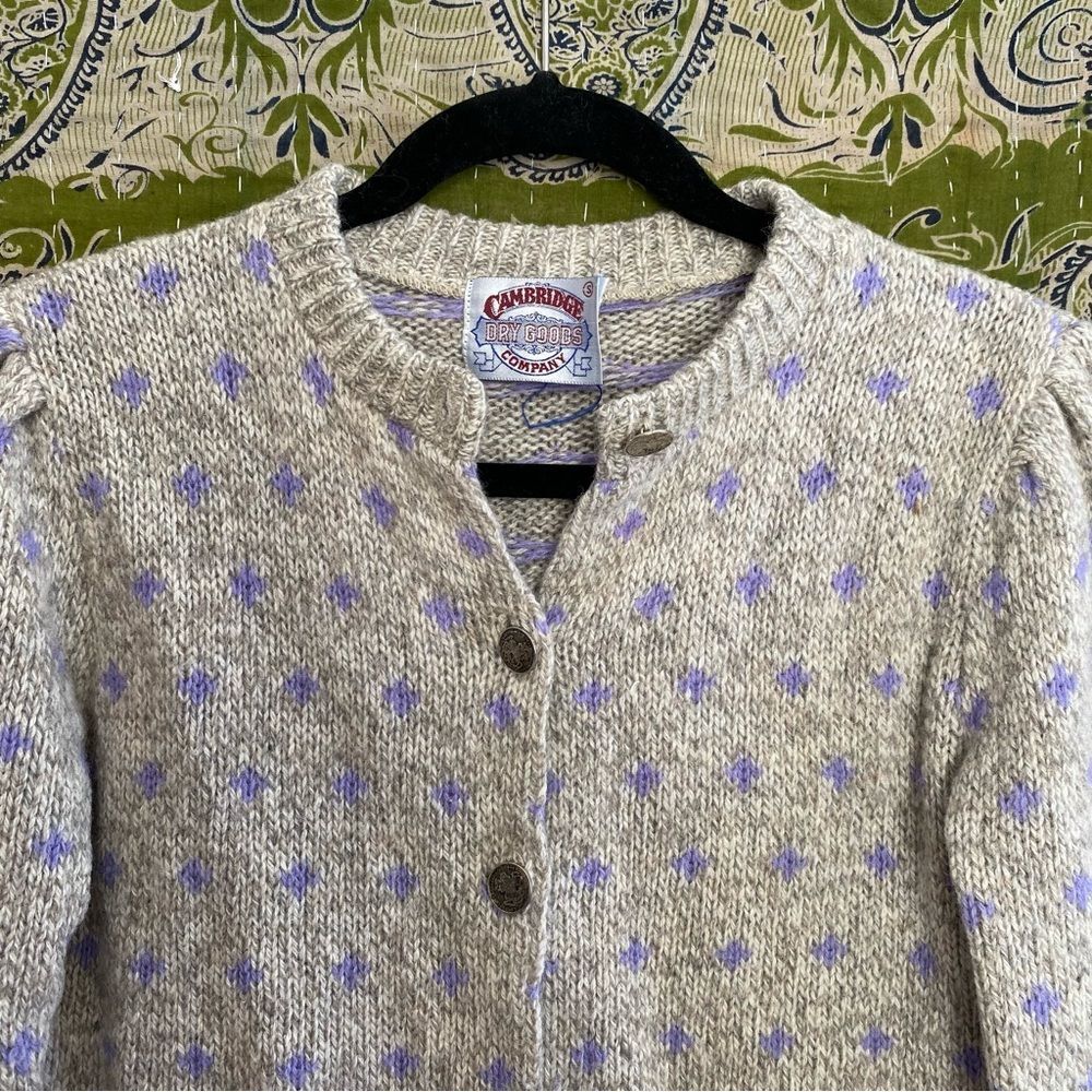 Vintage 80's Cambridge Dry Goods Gray Wool Blend Grandma Cardigan Size Small - Picture 2 of 13